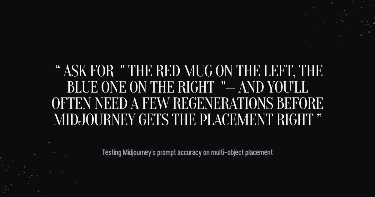 Quote graphic — Midjourney multi-object prompt accuracy limitation
