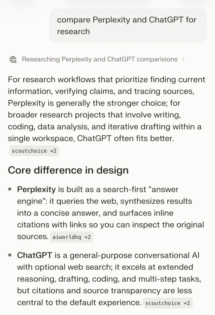 Perplexity mobile app on Android and iOS showing search results with citations