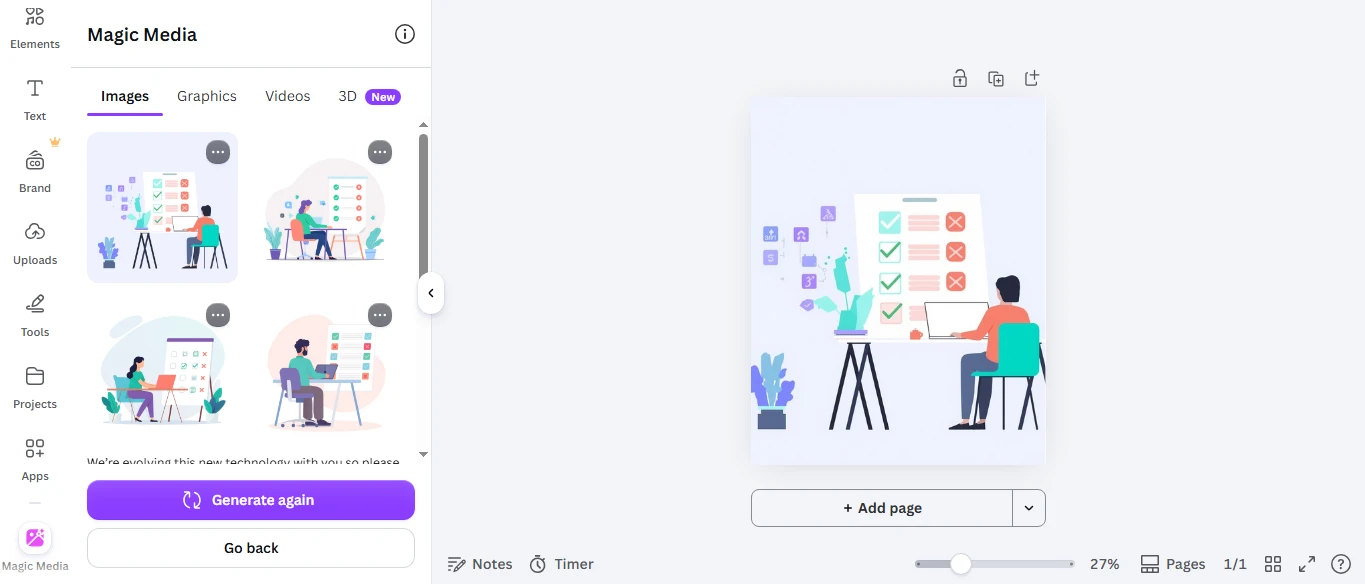 Screenshot of Canva's free Magic Studio AI design tools generating an image from a prompt