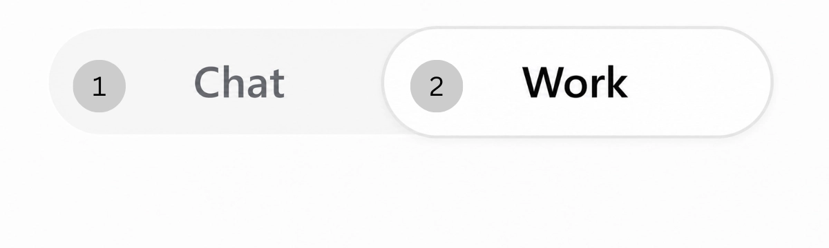 ChatGPT Chat and Work mode switcher at the top of the message composer