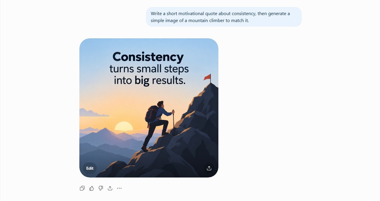 Screenshot of ChatGPT's interface showing a response with text on generated image