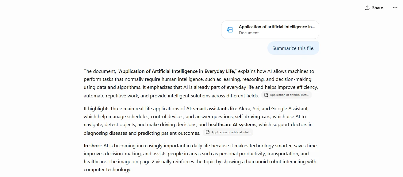 Screenshot of ChatGPT summarizing an uploaded PDF document