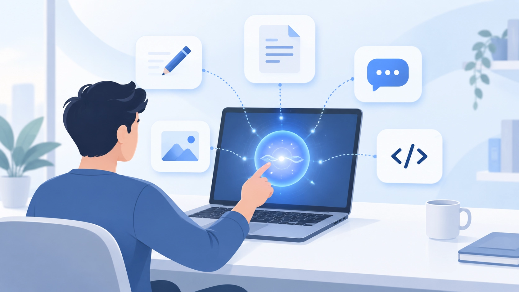 Illustration representing a ChatGPT review covering writing, research, coding, and image features in 2026