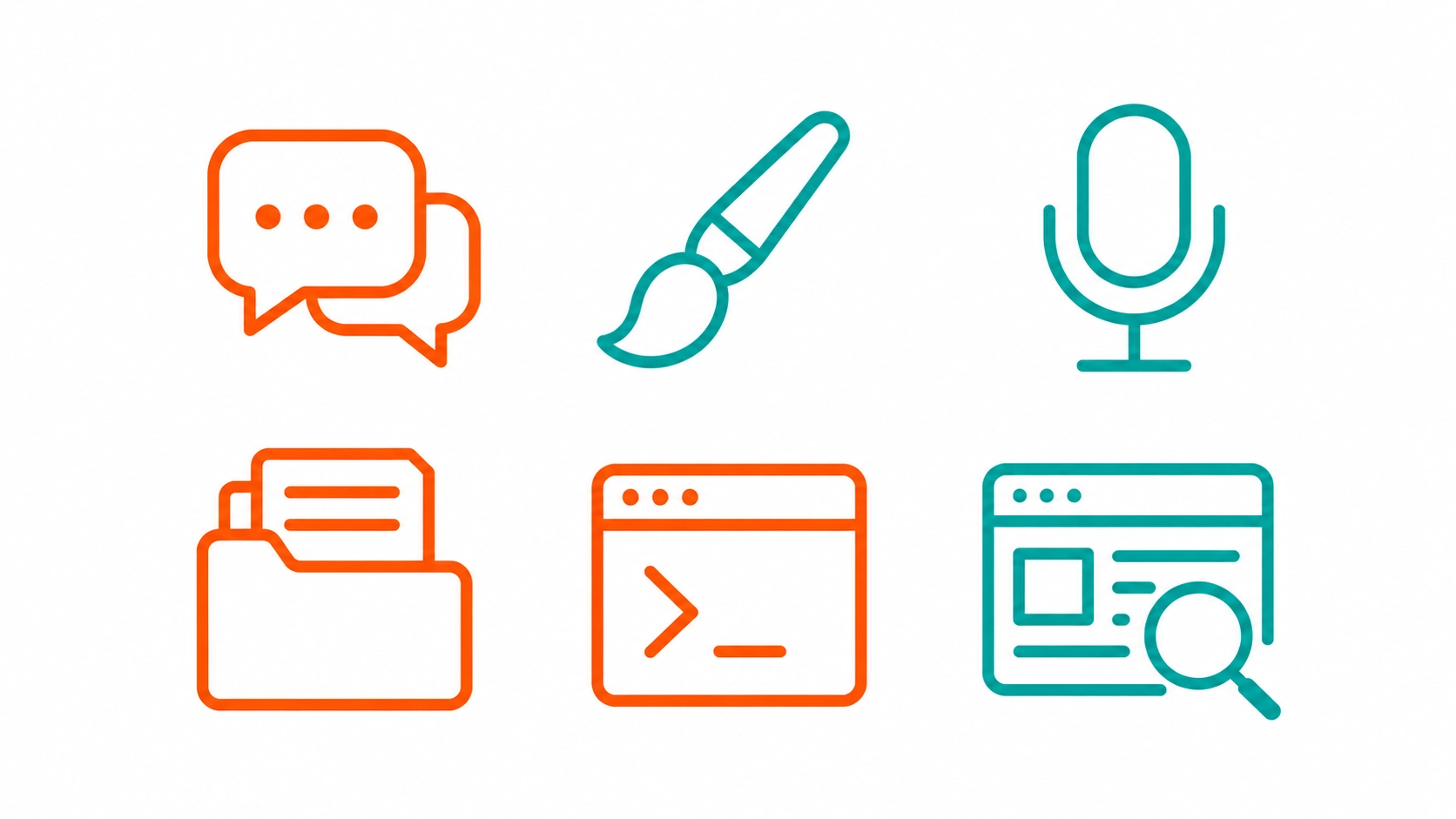 Icon grid comparing ChatGPT and Claude features including voice, coding, and image generation