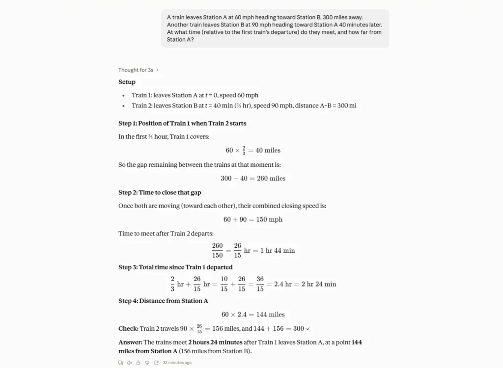 Claude's extended thinking process shown while reasoning through a complex question