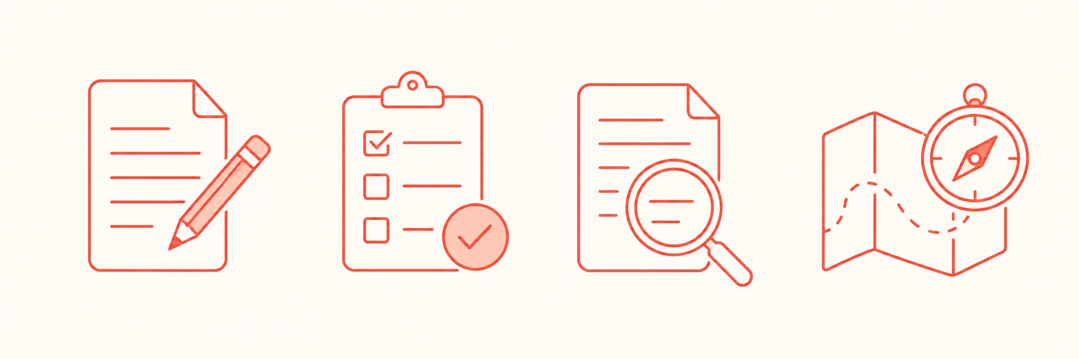 Four icons representing Claude prompt categories: writing, productivity, research, and planning