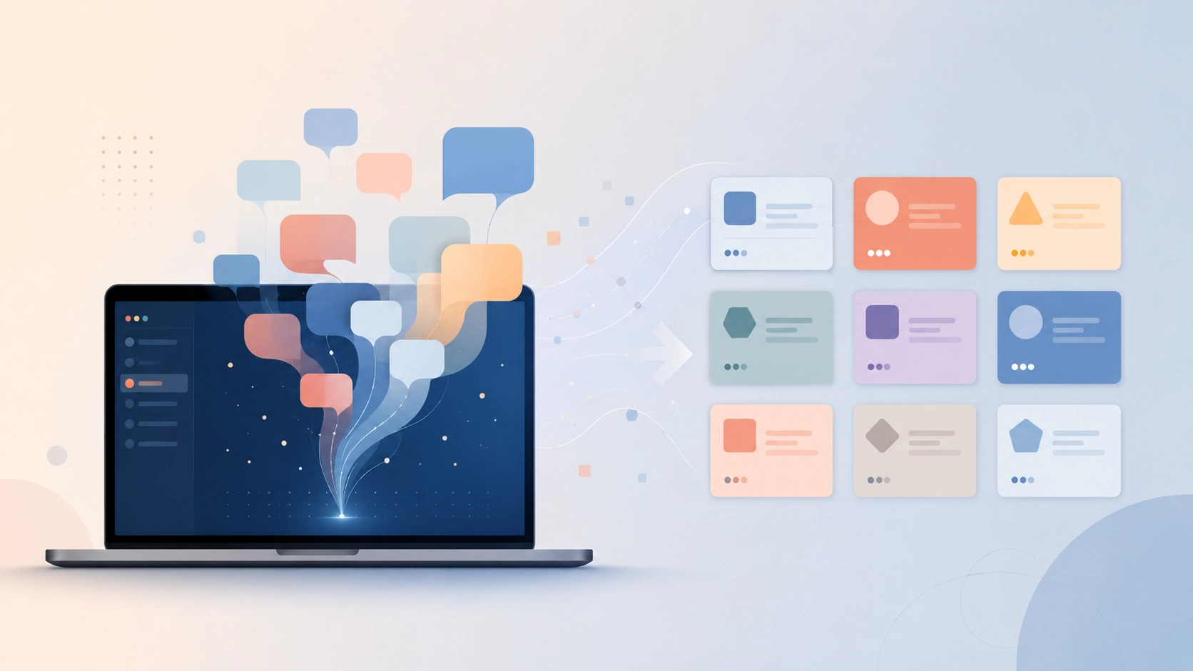 Illustration of organized AI prompts for Claude, sorted into categories like writing and productivity
