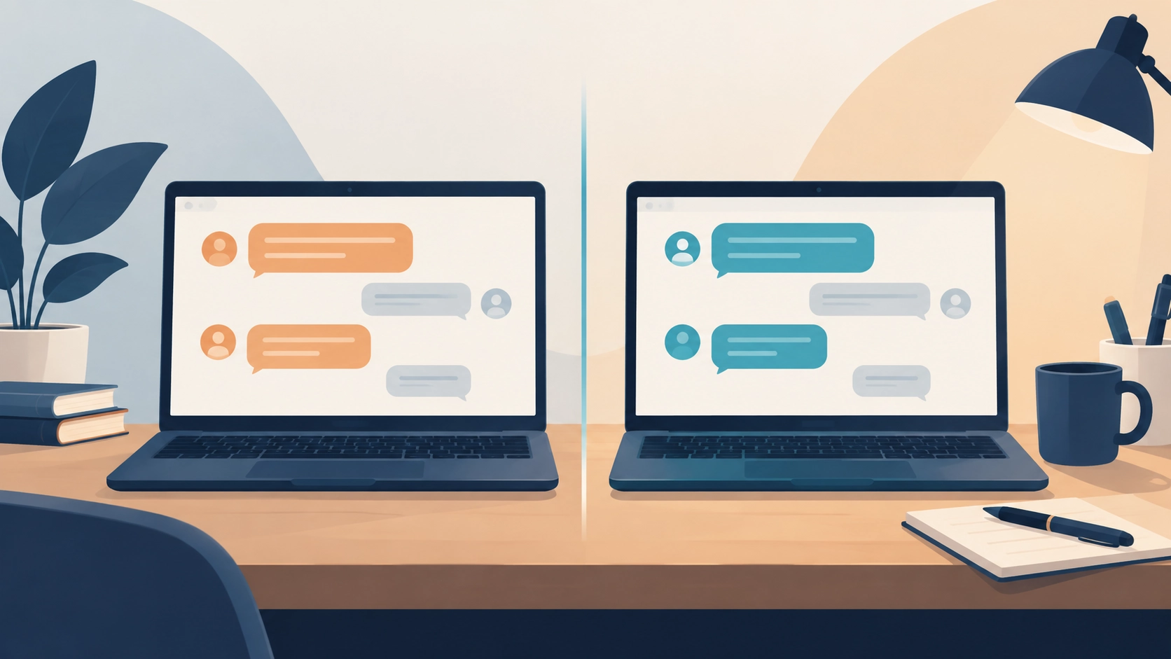 Side-by-side comparison illustration for choosing between two AI writing tools