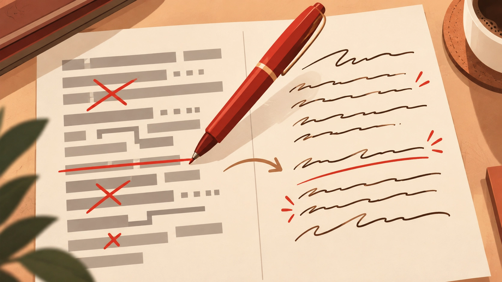 Before and after illustration of editing AI-generated text to sound more natural