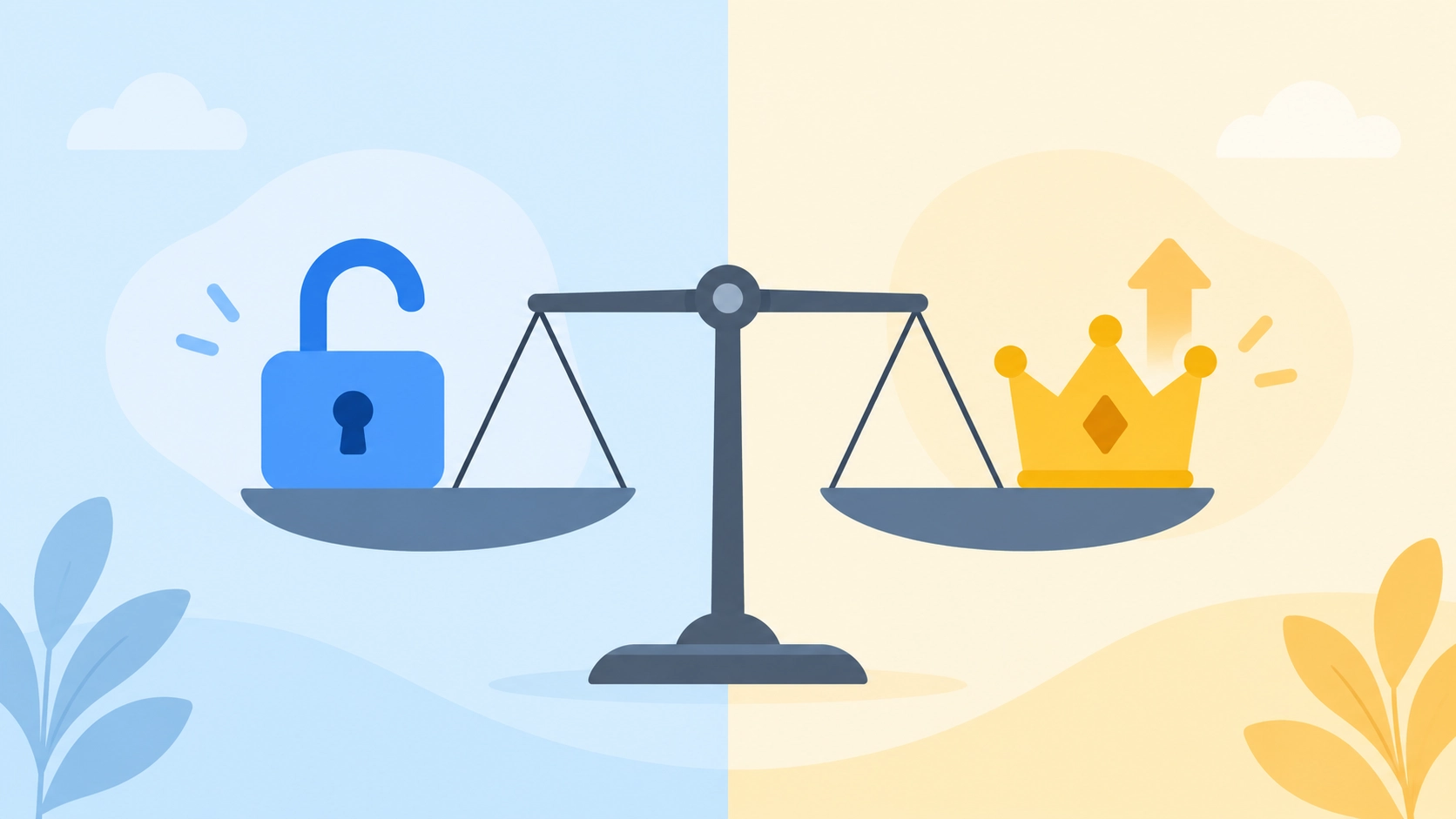 Illustration comparing when to stay on a free AI plan versus upgrading to paid
