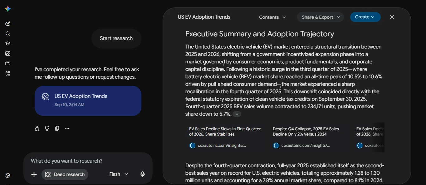 Screenshot of a Gemini AI Deep Research report with cited sources