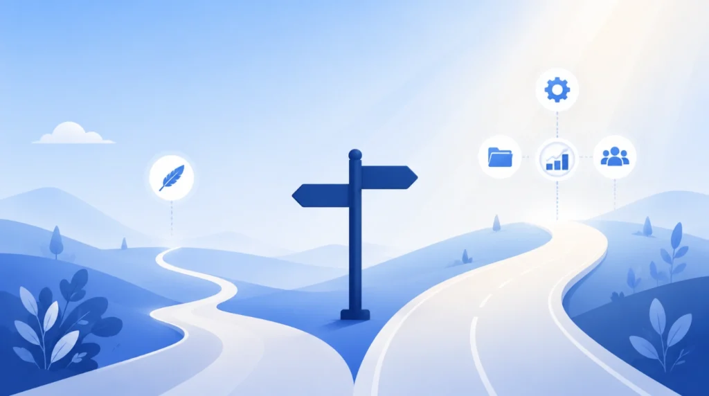 Signpost illustration representing the choice between simple writing tools and Jasper AI's structured workflow