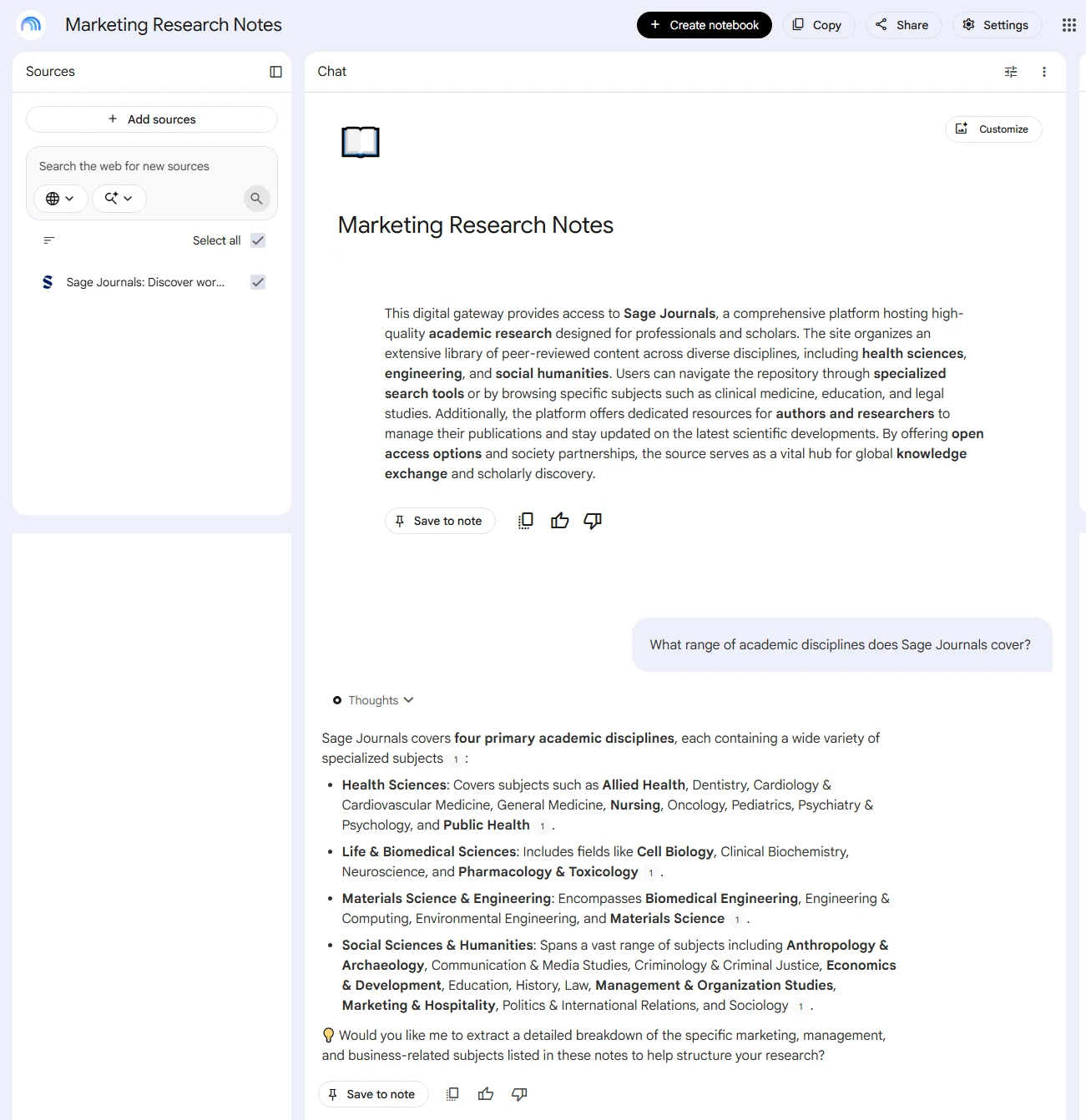 Screenshot of NotebookLM generating a study guide from uploaded PDF sources