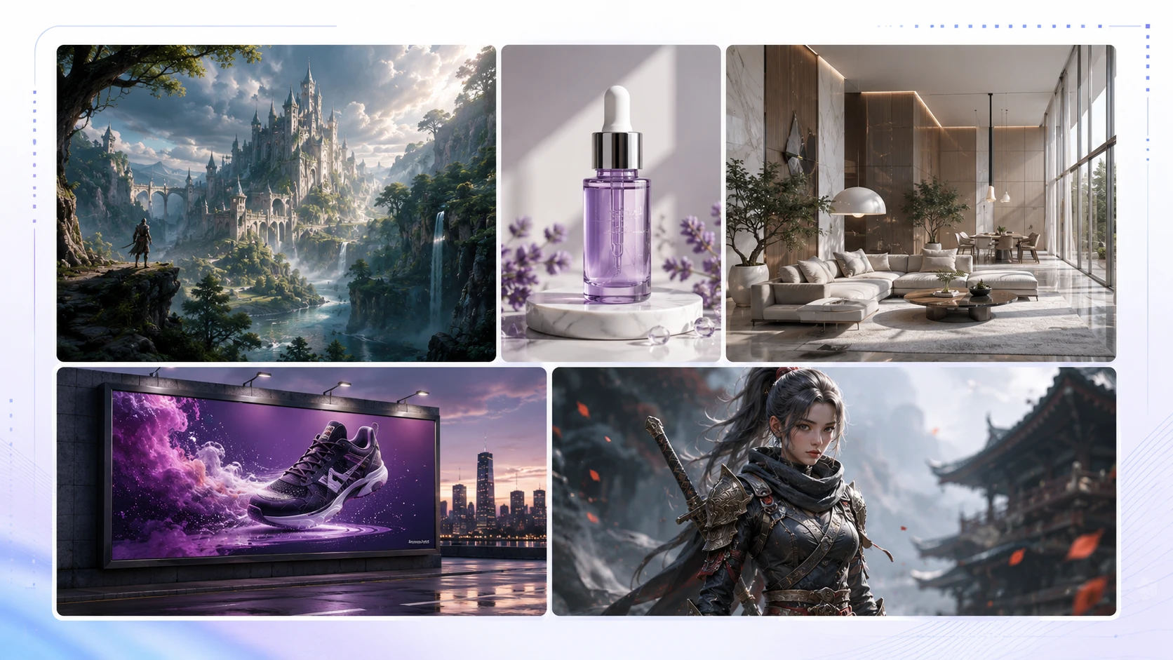 Examples of Stable Diffusion use cases including product images concept art and interior design