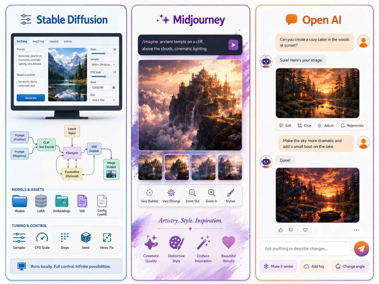 Stable Diffusion compared with Midjourney and OpenAI image generation tools