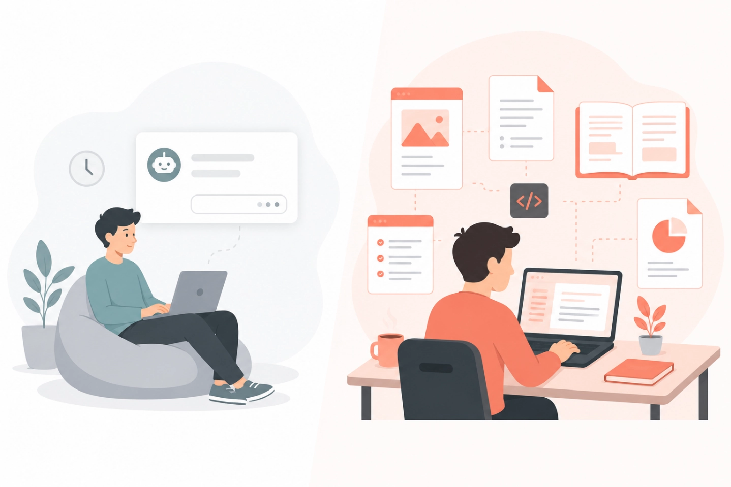 Illustration showing light occasional Claude users on Free versus heavier daily workflow users on Pro