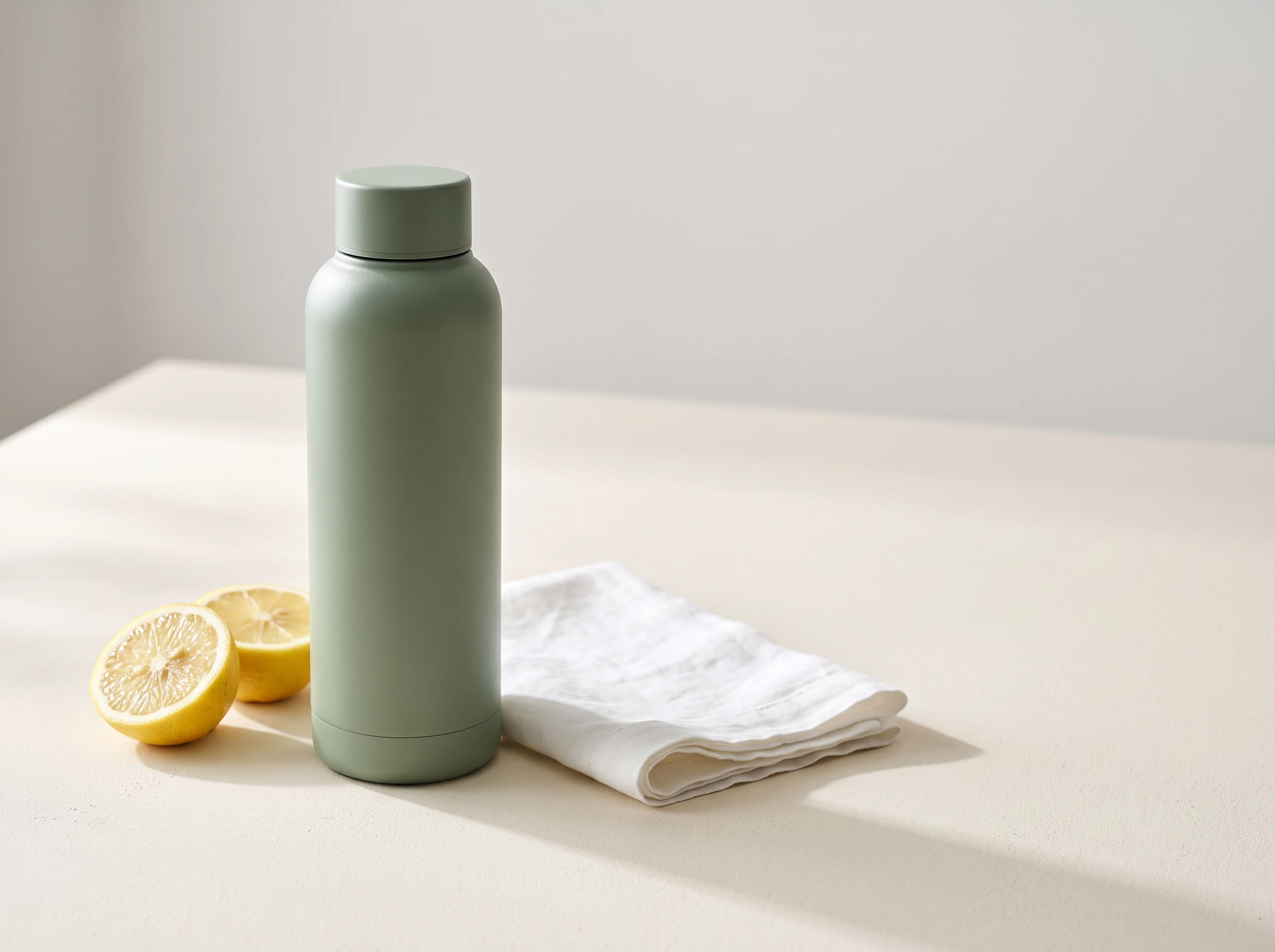 Gemini sage-bottle image with two lemon halves and a folded napkin extending into the lower-right area.