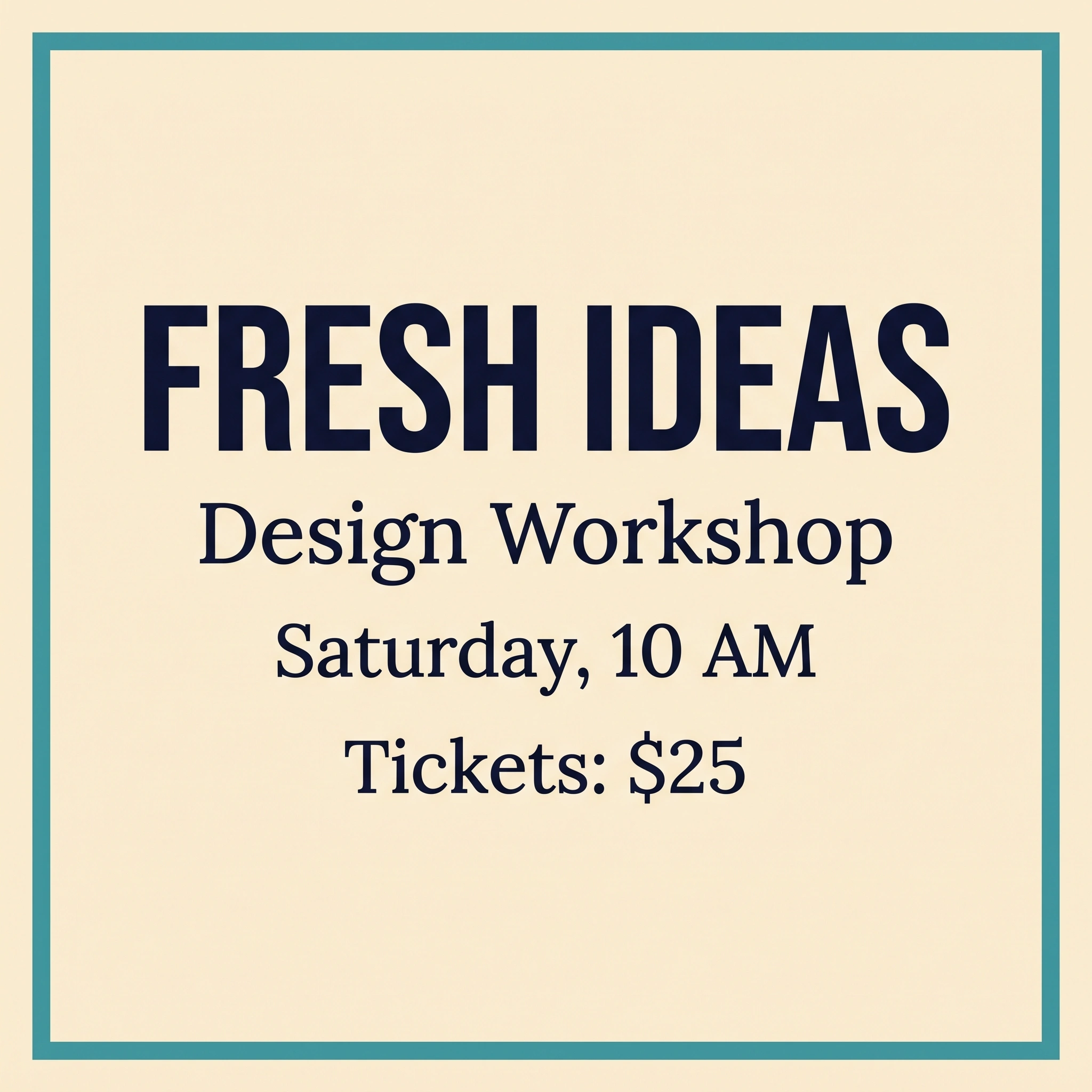 Gemini workshop poster with a large navy headline, serif supporting text, and a teal border.
