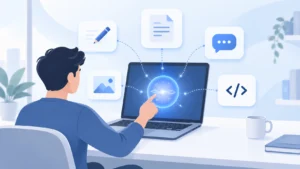 Illustration representing a ChatGPT review covering writing, research, coding, and image features in 2026