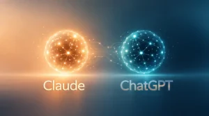 ChatGPT vs Claude 2026 comparison illustration of two AI networks
